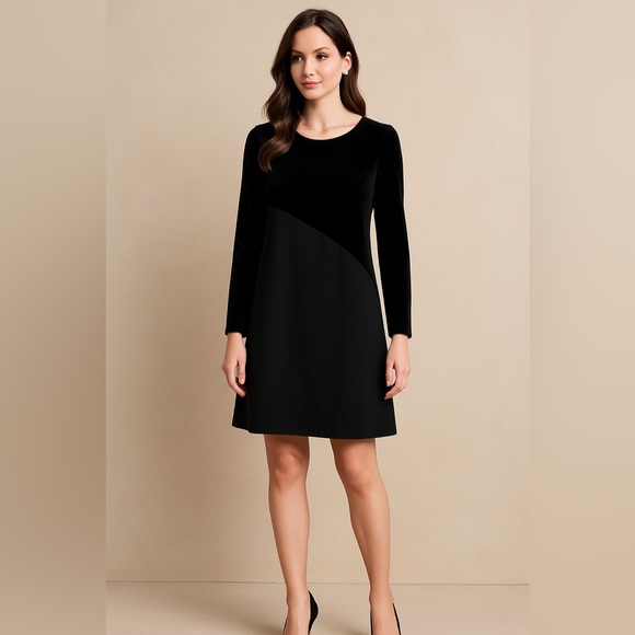 Dresses & Skirts - Vintage Positive Attitude Black Velvet Panel Shift Dress | Petite Small |